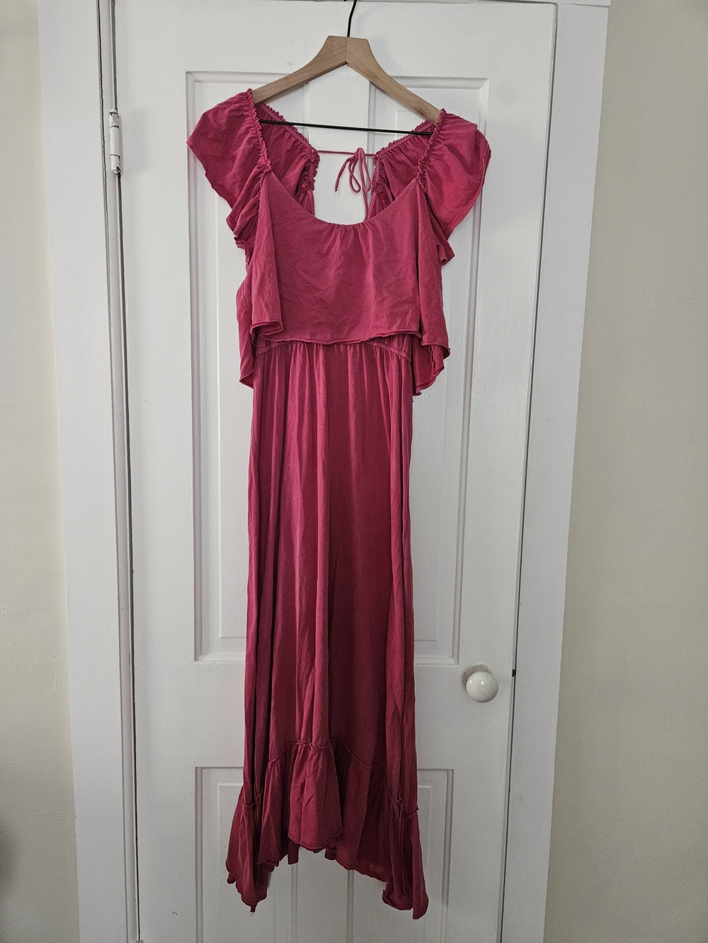 Anthropologie Deep Pink Ruffle Maxi Dress